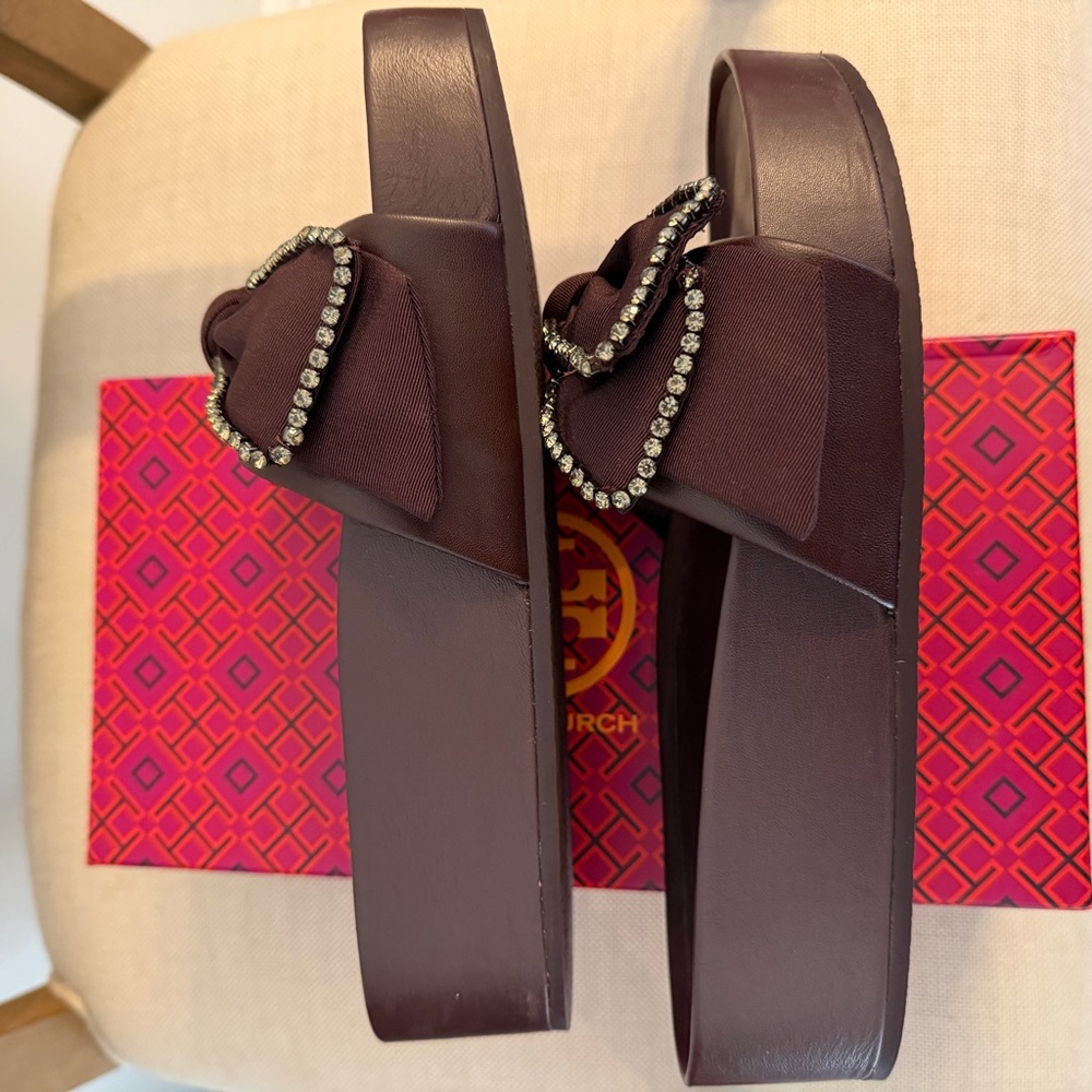 TORY BURCH Plum Crystal Bow Slide sz 9 - Picture 3 of 7